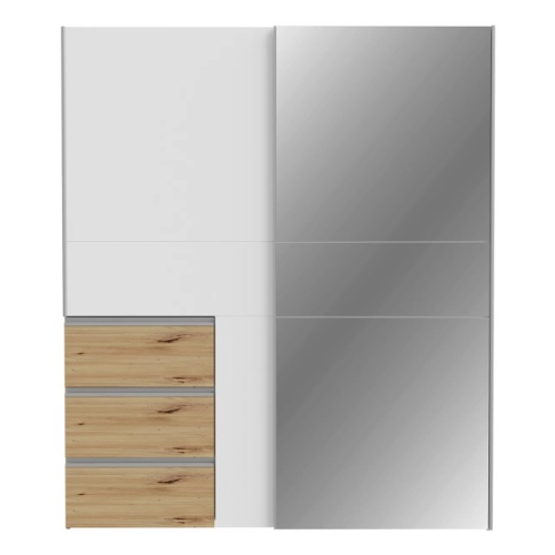 Szafa przesuwna z lustrem i szufladami 170 cm Dąb Artisan / Biały